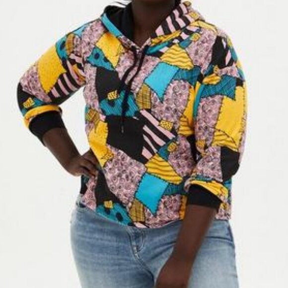 (Retired) Disney The Nightmare Before Christmas Sally Patchwork Crop Hoodie - Picture 3 of 8